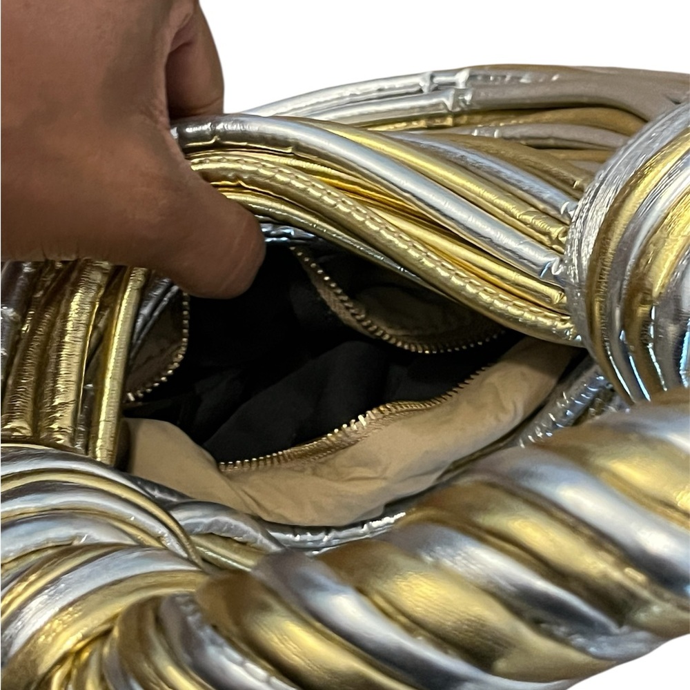 NEW Statement Metallic Gold and Silver Fringe Textured Handbag - Picture 5 of 7